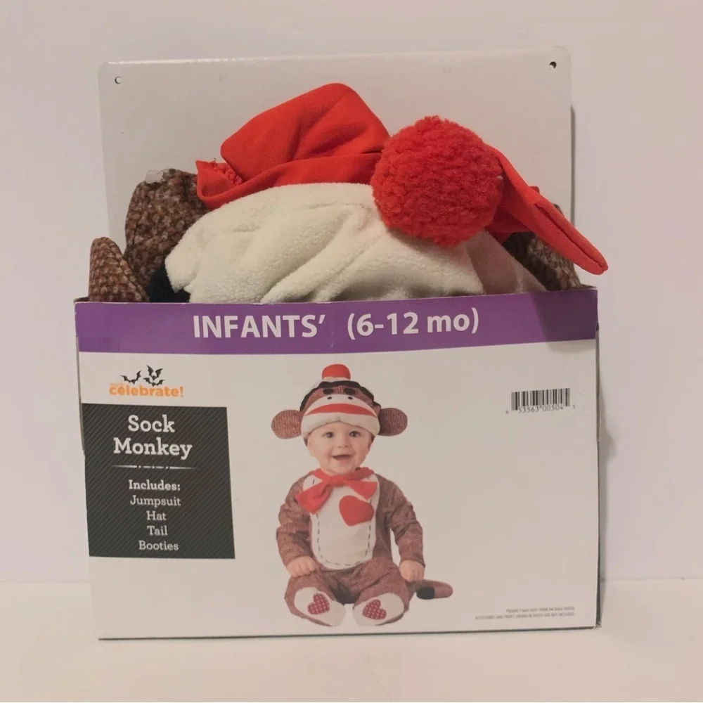 NIB. WAY TO CELEBRATE Sock Monkey Baby Costume